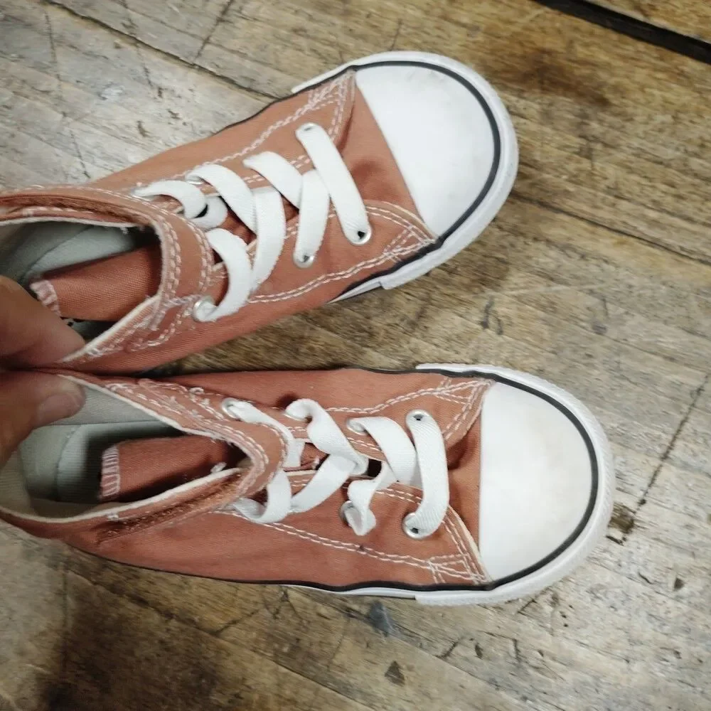 Converse All Star Youth Infant Sz 10 Sneakers Shoes High Top Brown Elastic Laces